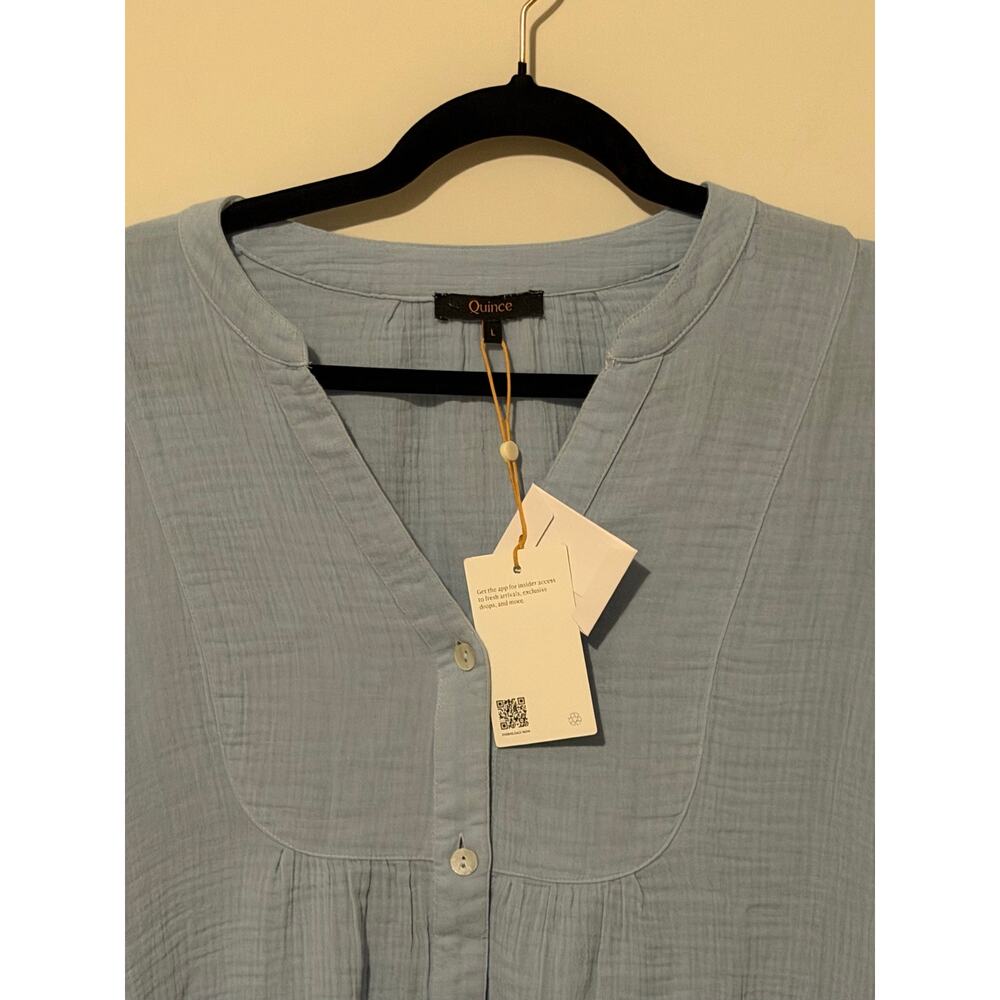 Quince 100% Organic Cotton Gauze Long Sleeve Tiered Mini Dress Ocean Breeze New - Picture 3 of 6